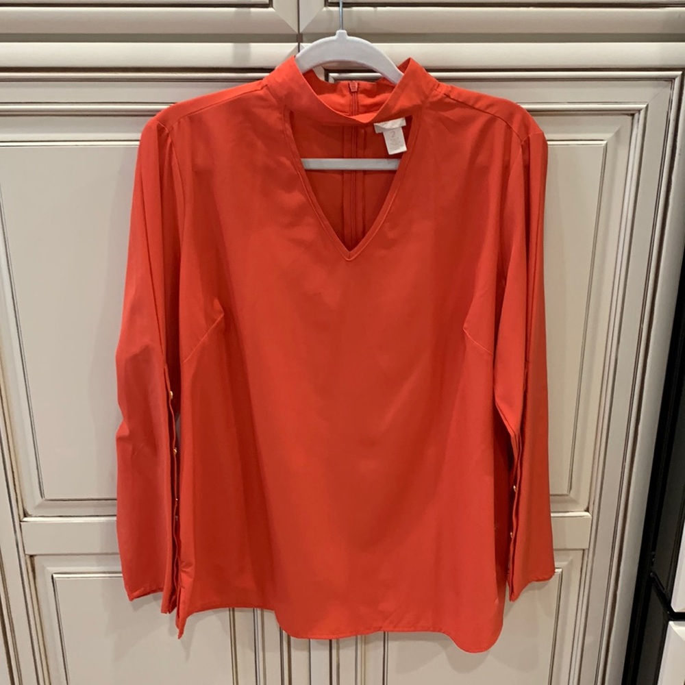 Chicos Orange Choker Neckline Large Top